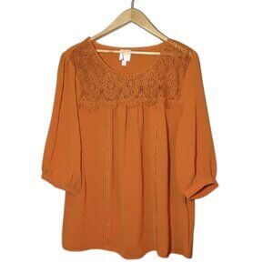 Anthropologie Orange Blouse with Lace Detail